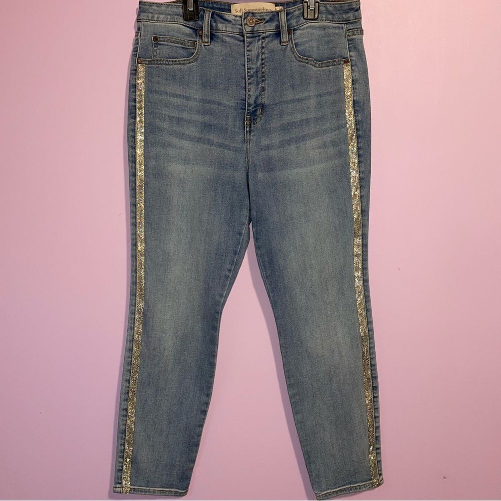 Soft Surroundings Crystal Embellished Jeans Women Size 12P Light Wash High Rise